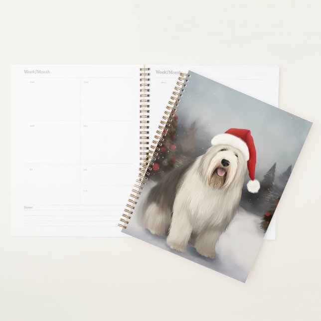 Old English Sheepdog in Snow Christmas Planner (Display)