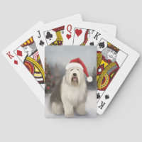 Old English Sheepdog in Snow Christmas