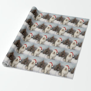 Old English Sheepdog in Snow Christmas Wrapping Paper