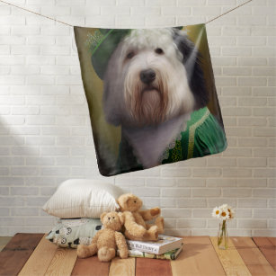Old English Sheepdog in St. Patrick's Day Dress Baby Blanket