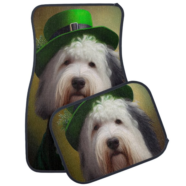 Old English Sheepdog in St. Patrick's Day Dress Car Floor Mat (Set)