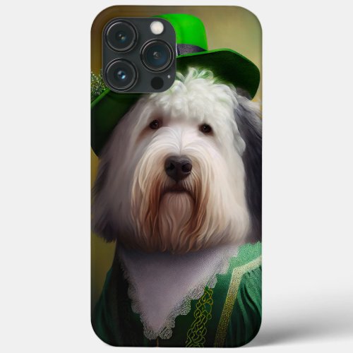 Old English Sheepdog in St Patricks Day Dress iPhone 13 Pro Max Case