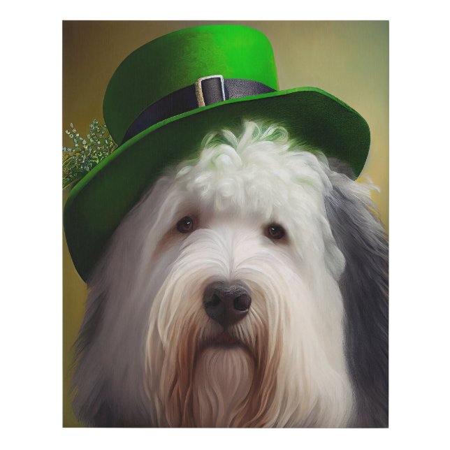 Old English Sheepdog in St. Patrick's Day Dress Faux Canvas Print (Front)