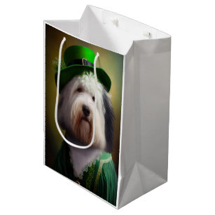 Old English Sheepdog in St. Patrick's Day Dress Medium Gift Bag