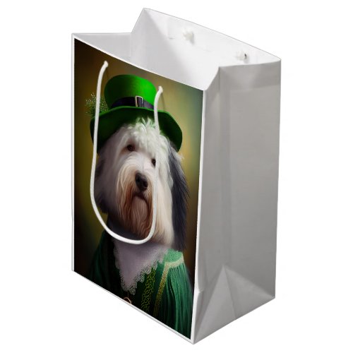Old English Sheepdog in St Patricks Day Dress Medium Gift Bag