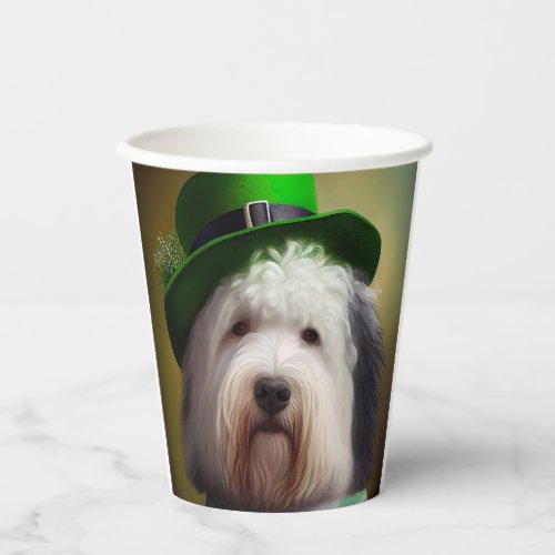 Old English Sheepdog in St Patricks Day Dress Paper Cups