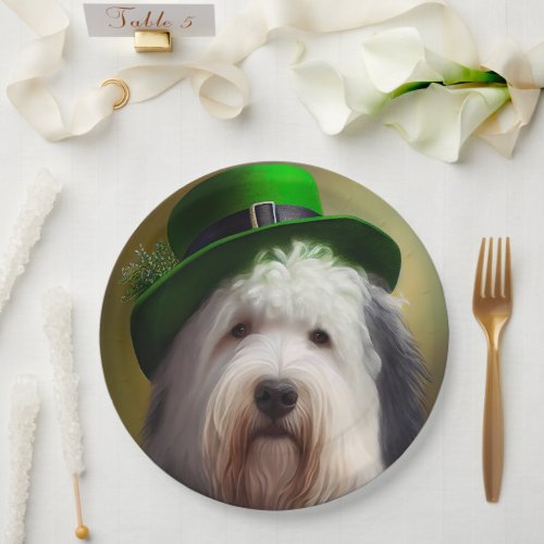 Old English Sheepdog in St Patricks Day Dress Paper Plates