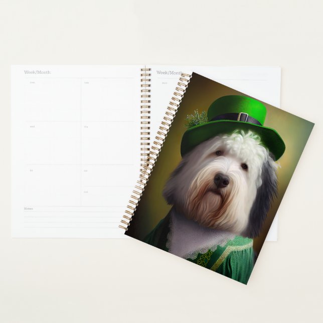 Old English Sheepdog in St. Patrick's Day Dress Planner (Display)