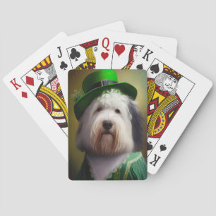 Old English Sheepdog in St. Patrick's Day Dress Poker Cards