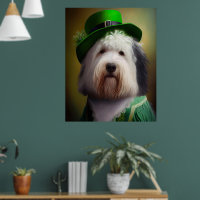 Old English Sheepdog in St. Patrick's Day Dress