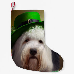 Old English Sheepdog in St. Patrick's Day Dress Small Christmas Stocking