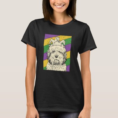 Old English Sheepdog Jester Mardi Gras Dog Mom or  T-Shirt