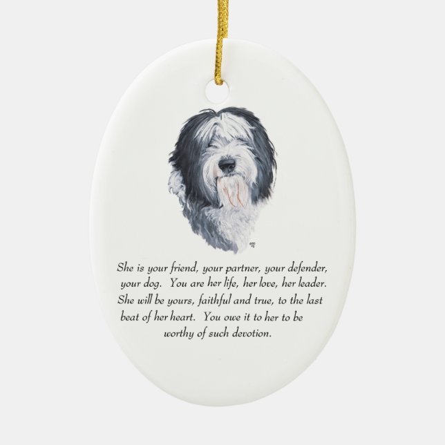 Old English Sheepdog Keepsake - Female Ceramic Ornament (Front)