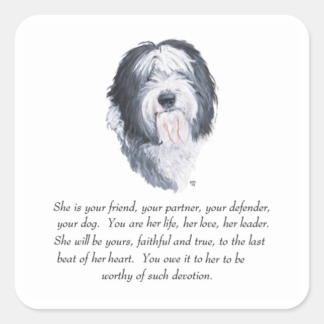 Old English Sheepdog Keepsakes Square Sticker (Front)