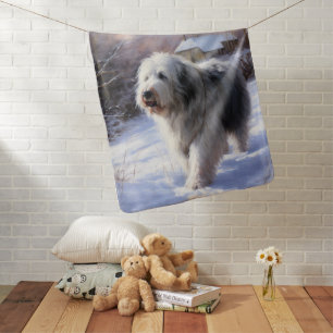 Old English Sheepdog Let It Snow Christmas Baby Blanket