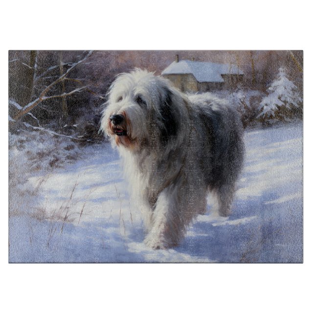 Old English Sheepdog Let It Snow Christmas Cutting Board (Front)