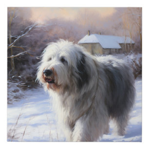 Old English Sheepdog Let It Snow Christmas Faux Canvas Print