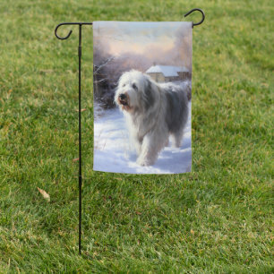 Old English Sheepdog Let It Snow Christmas Garden Flag
