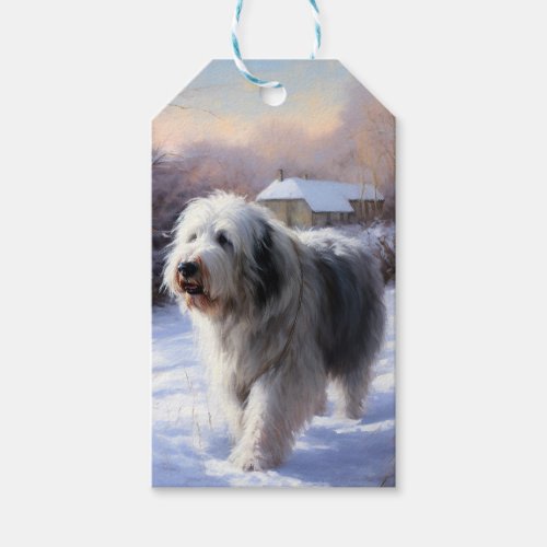 Old English Sheepdog Let It Snow Christmas Gift Tags