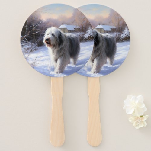 Old English Sheepdog Let It Snow Christmas Hand Fan