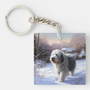 Old English Sheepdog Let It Snow Christmas Keychain