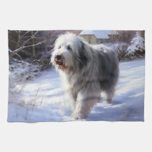 Old English Sheepdog Let It Snow Christmas Kitchen Towel