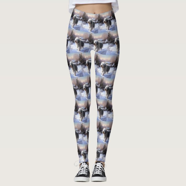 Old English Sheepdog Let It Snow Christmas Leggings (Front)