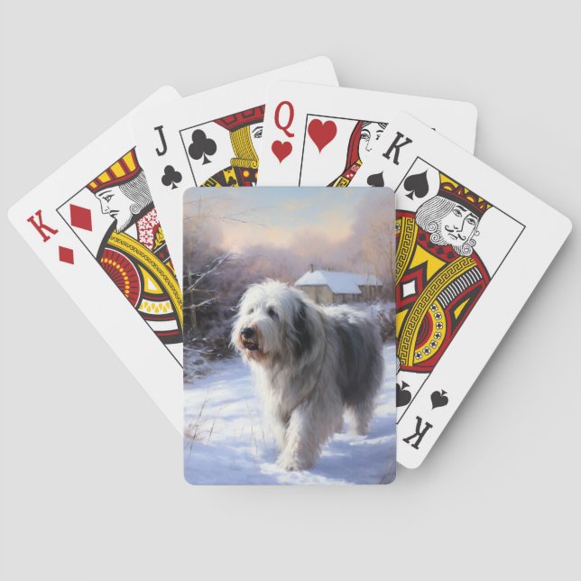 Old English Sheepdog Let It Snow Christmas Poker Cards (Back)