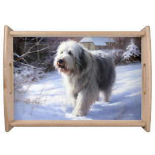 Old English Sheepdog Let It Snow Christmas Serving Tray
