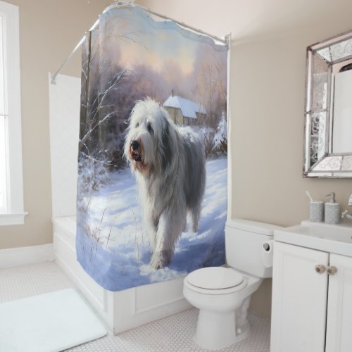 Old English Sheepdog Let It Snow Christmas Shower Curtain