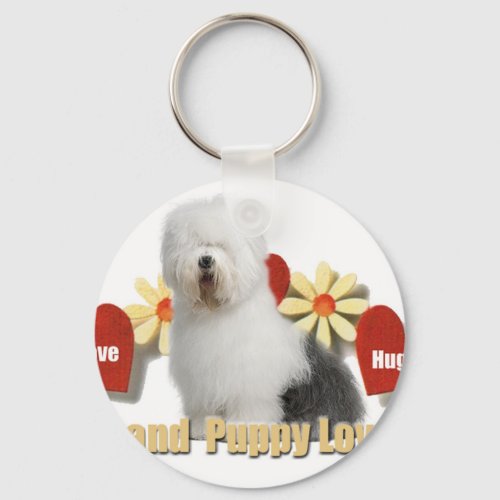 Old English Sheepdog LoveHugsPuppy Love gifts Keychain