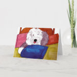 Old English Sheepdog on bed Card