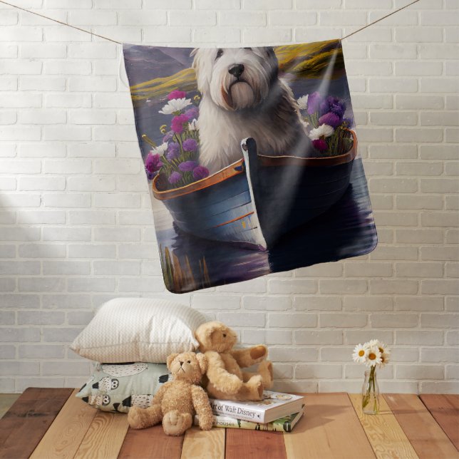 Old English Sheepdog on Paddle: A Scenic Adventure Baby Blanket (In Situ)