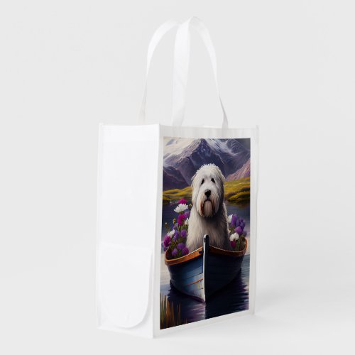 Old English Sheepdog on Paddle A Scenic Adventure Grocery Bag