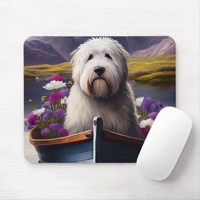 Old English Sheepdog on Paddle: A Scenic Adventure Mouse Pad (With Mouse)