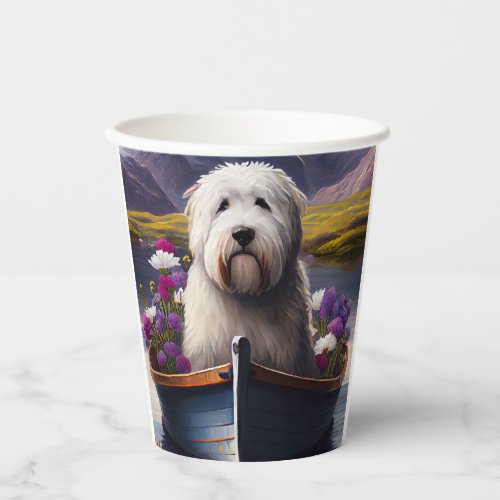 Old English Sheepdog on Paddle A Scenic Adventure Paper Cups