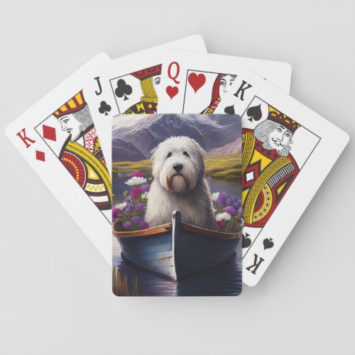 Old English Sheepdog on Paddle A Scenic Adventure Poker Cards