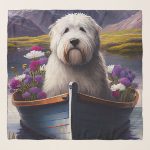 Old English Sheepdog on Paddle: A Scenic Adventure Scarf