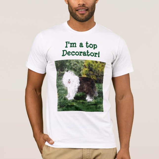 Old English Sheepdog Painting Custom T-Shirt (Front)