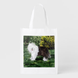 Old English Sheepdog Painting Grocery Bag