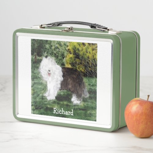Old English Sheepdog Painting Personalized Metal Lunch Box