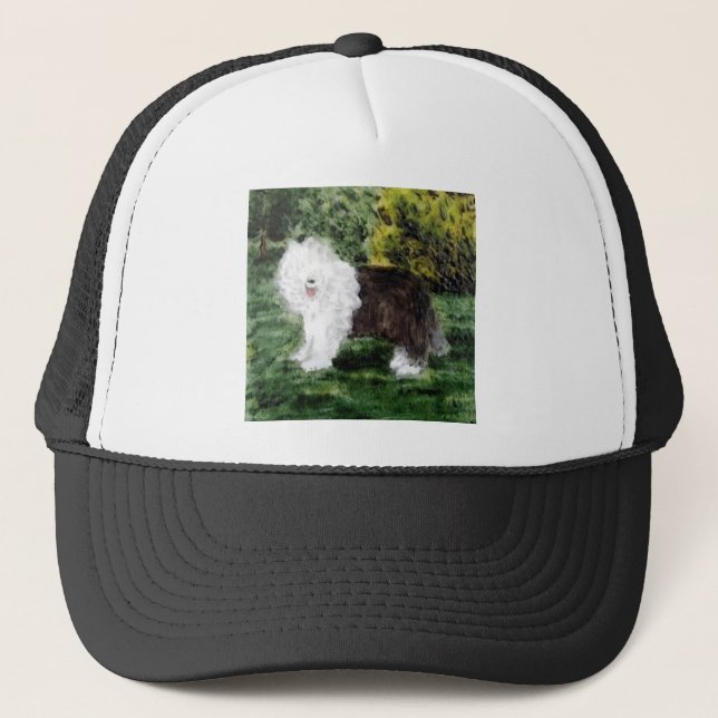 Old English Sheepdog Painting Trucker Hat (Front)