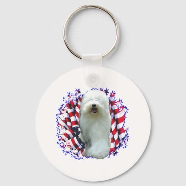Old English Sheepdog Patriot Keychain (Front)