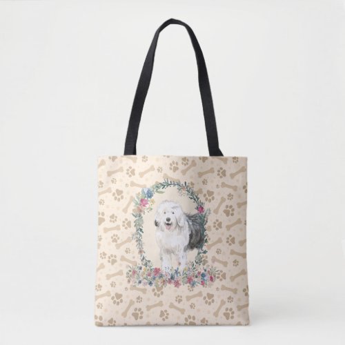 Old English Sheepdog Paw Print  Dog Bone Cute  Tote Bag