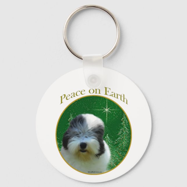 Old English Sheepdog Peace Keychain (Front)