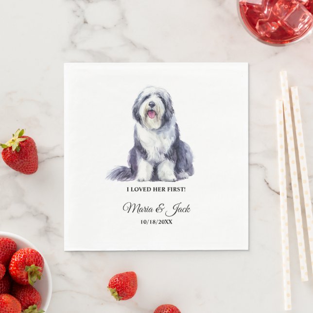 Old English Sheepdog Photo Wedding Napkins (Insitu)