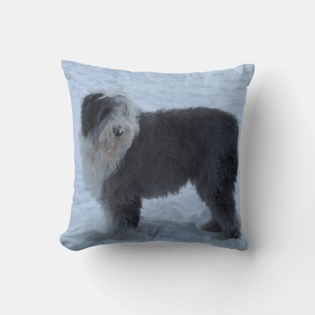 Old English Sheepdog Pillow - Snow Dog! (Front)