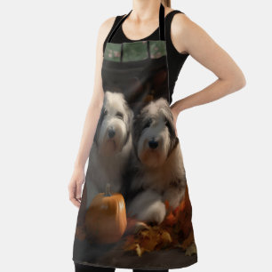 Old English Sheepdog Puppy Autumn Delight Pumpkin Apron