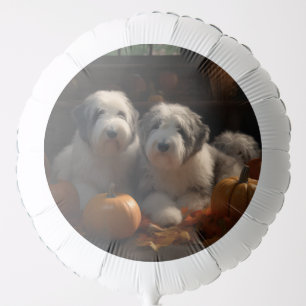 Old English Sheepdog Puppy Autumn Delight Pumpkin Balloon