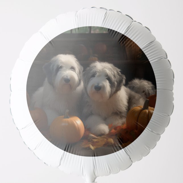 Old English Sheepdog Puppy Autumn Delight Pumpkin Balloon (Front)